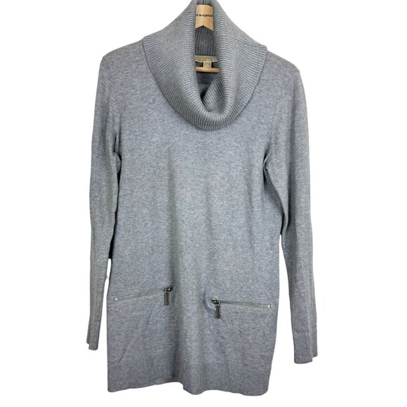 Michael Kors Cowl Neck Sweater Medium Long Sleeves Zipper Details Gray - Picture 1 of 10